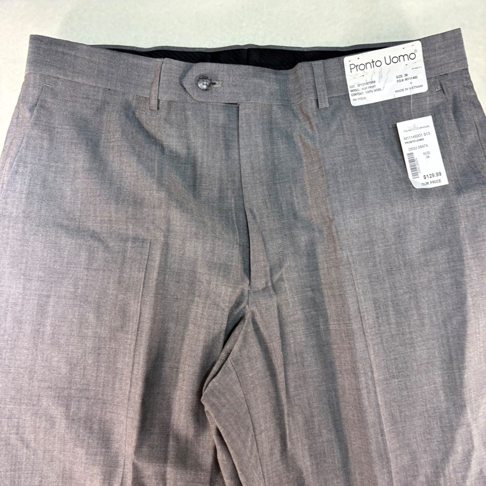 Pronto Uomo Mens Gray 100% Wool Flat Front Modern Fit Dress Pants Size 38 NEW - Picture 2 of 9